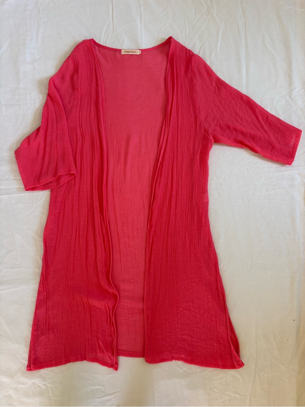 Simply Couture Coral Crinkle Duster Cardigan XL Boho Resort Beachy Layer - Picture 5 of 10